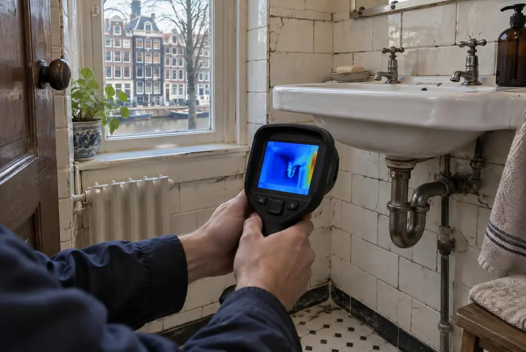 Lekdetectie Zwolle – badkamer met oude leidingen achter de tegels