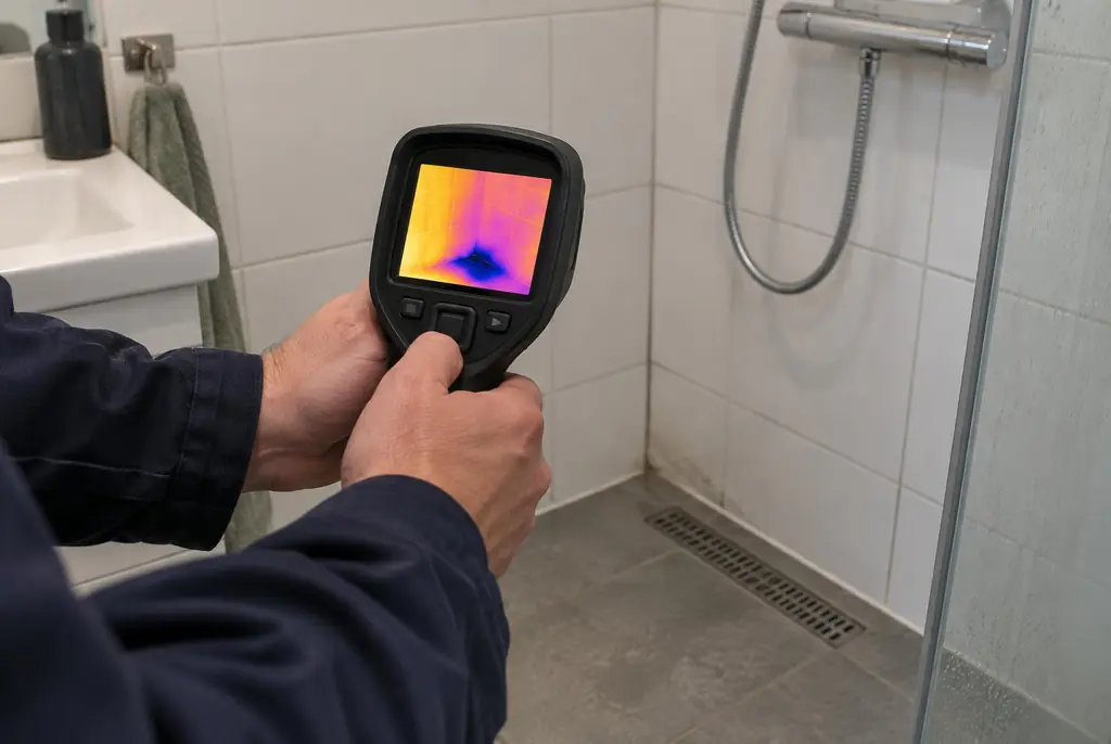 Lekdetectie Zwolle – lekdetectiespecialist met warmtebeeldcamera in een badkamer