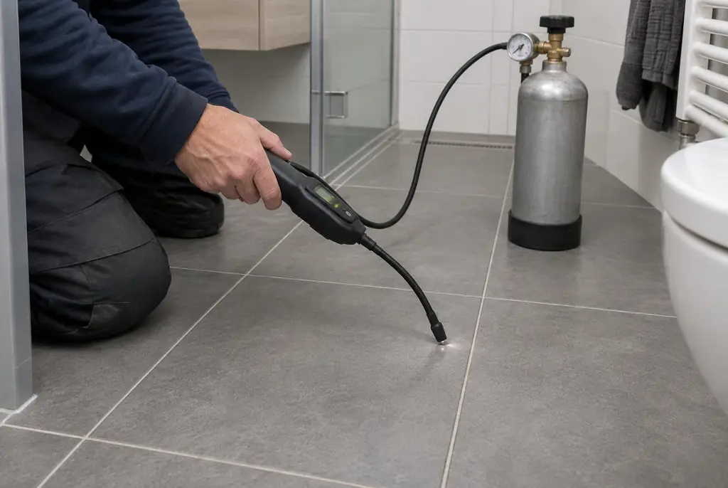 Lekdetectie Zwolle – technicus spoort met tracergas een lekkage op in de vloer